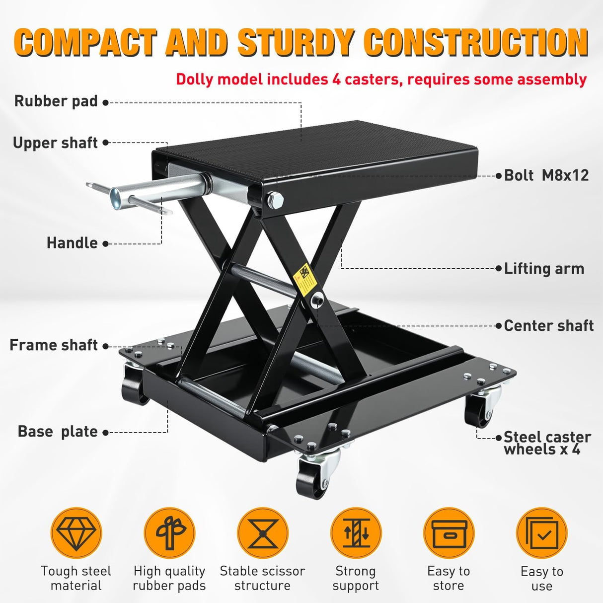 Motorcycle Lift 1100 LBS ATV Scissor Lift Jacks with Dolly Wheels Crank Handle 5.1 Inch-15.7 Inch Hoist Stand Heavy Duty Steel Lifter Jack for Motorcycles Dirt Bike Garage Storage Repair Tool, Black