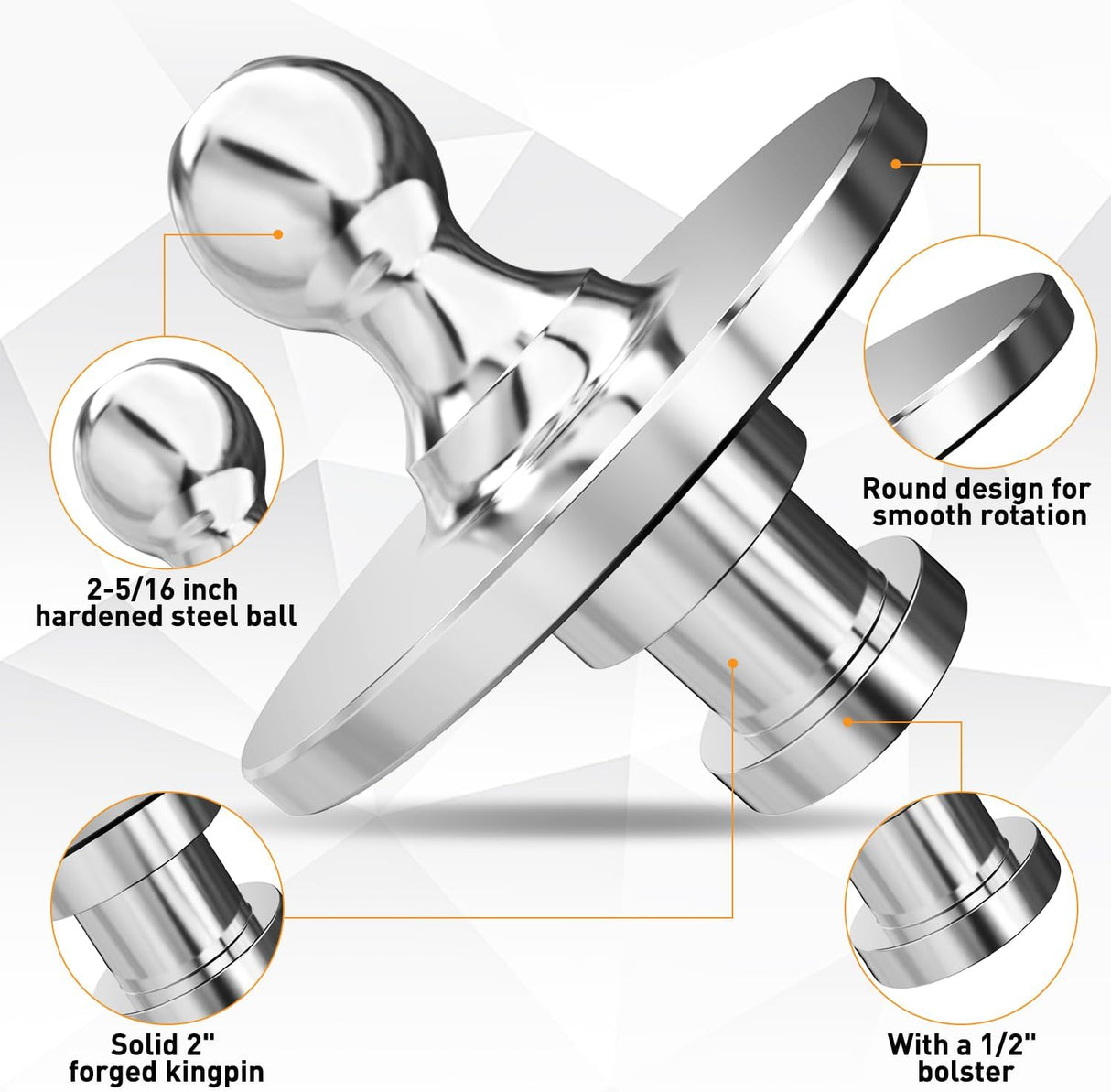 Fifth Wheel to Gooseneck Ball Adapter, Kingpin to 2-5/16 Inch Gooseneck Ball Towing Receiver Adapter for Trailer Tractor w/ 30,000lbs Max Load, Silver
