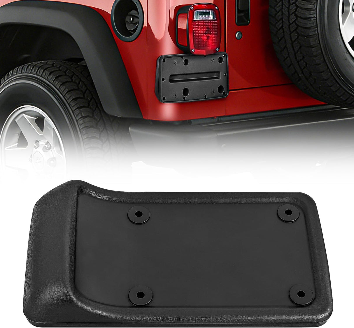 Rear License Plate Frame Holder Bracket for 1997 1998 1999 2000 2001 2002 2003 2004 2005 2006 Jeep Wrangler TJ Accessories Replace #55174994 Plastic License Plate Mounting Black