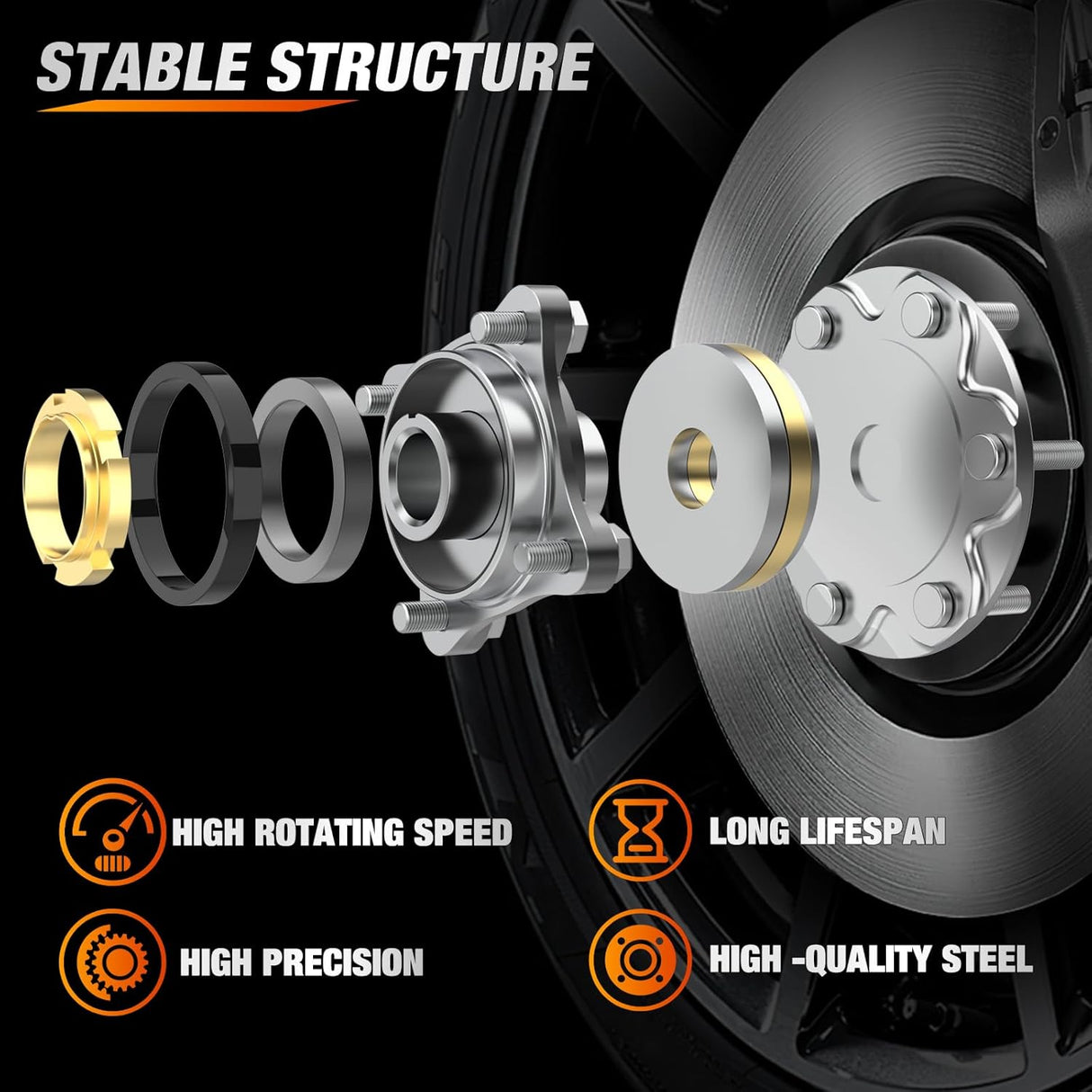 Front Wheel Bearing and Hubs Assembly for Toyota Tacoma 2005-2016 2017 2018 2019, 4Runner 2003-2016, FJ Cruiser 2007-2009, Hilux 2005-2017, 2WD Only, 6 Lugs w/ABS-950-004 2Pack