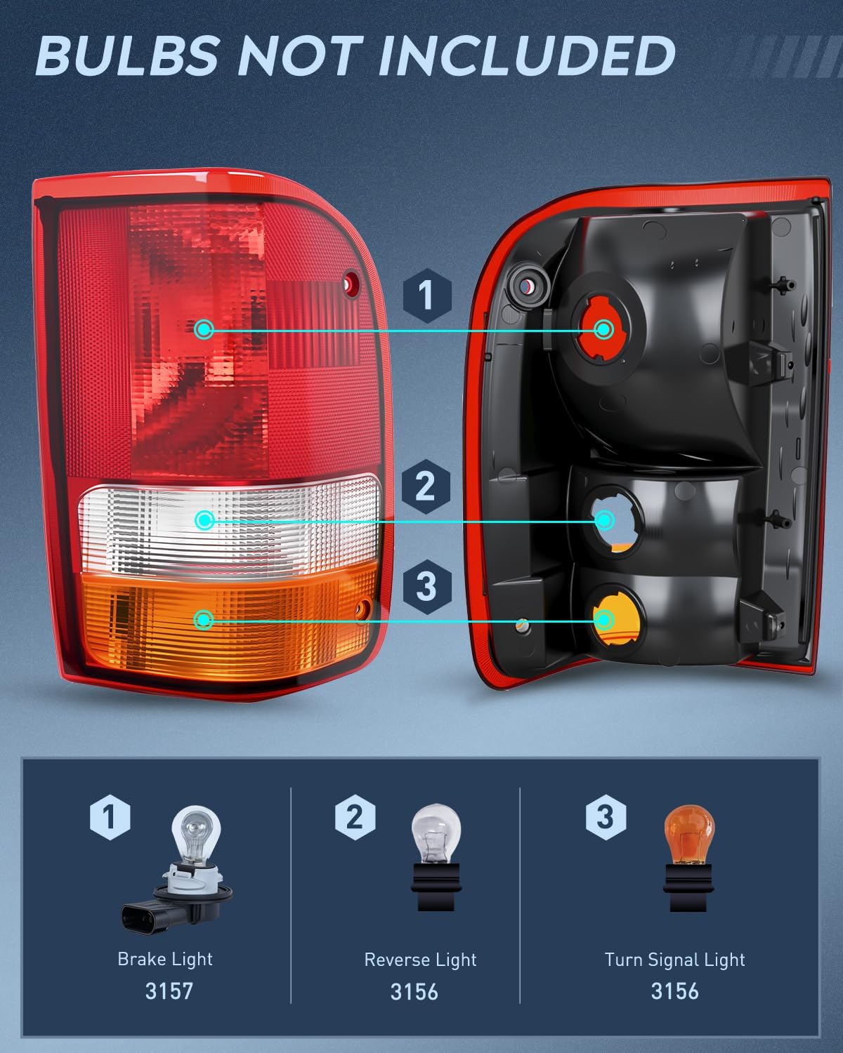 Taillight Assembly Compatible with 1993 1994 1995 1996 1997 Ford Ranger Red Clear Tail Light OE Style Rear Lamp Replacement Driver and Passenger Side