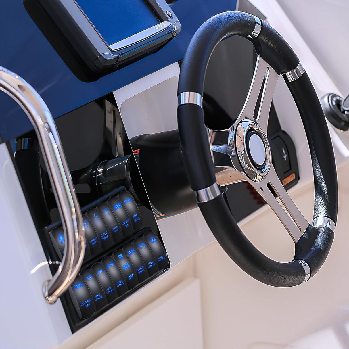 12 Volt Power Rocker Switch Led Light Bar 5 Pin Laser On Off SPST Switches 20A/12V 10A/24V Blue with Jumper Wires Set for Cars Trucks Boats ATVs UTVs RVs