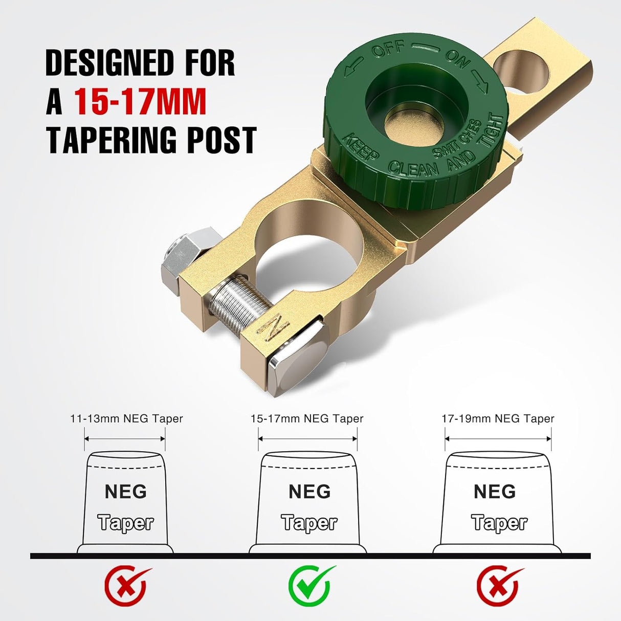Top Post Battery Switch Heavy Duty 12DVC 125A Negative Kill Power Master Cut Off Isolator with Green Knob Quick Disconnect for Car Auto Truck Boat RV ATV