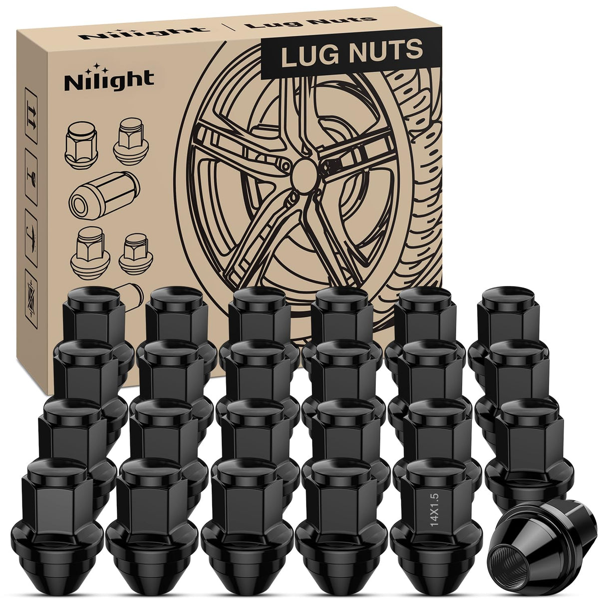 24PCS M14x1.5 Lug Nuts Compatible with 2015-2025 Ford F-150 | for 2015-2025 Ford Expedition/Lincoln Navigator One-Piece Solid Black Steel OEM Factory Wheel Nuts Replace