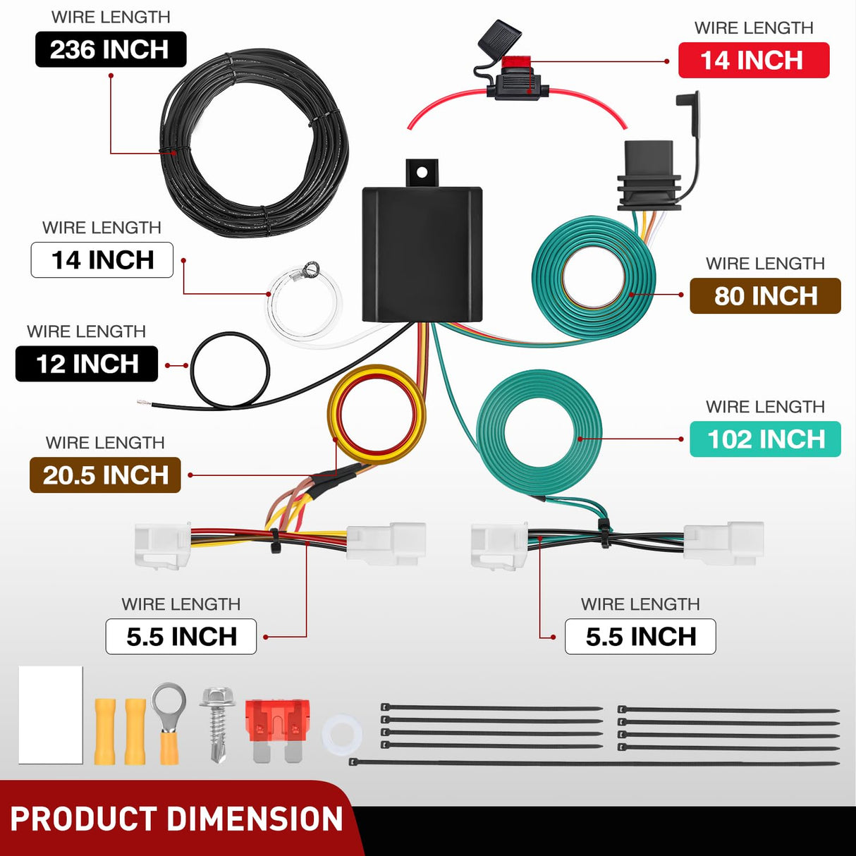 4 Pin Trailer Wiring Harness Kit 56434 Vehicle Standard 4 Way Connector Custom for 2019 2020 2021 2022 2023 2024 2025 Mitsubishi Outlander PHEV Toyota RAV4 RAV4 Prime Tow Hitch Accessories