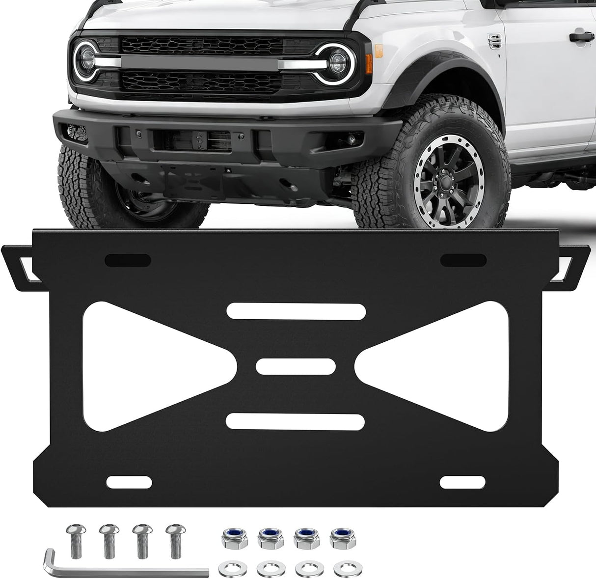 Front License Plate Bracket fit for Ford Bronco 2/4 Door 2021-2026 | for 2021-2025 2026 Steel License Plate Mounting Holder for Heavy-Duty Modular Bumper no Drilling Required Rattle-Free Black