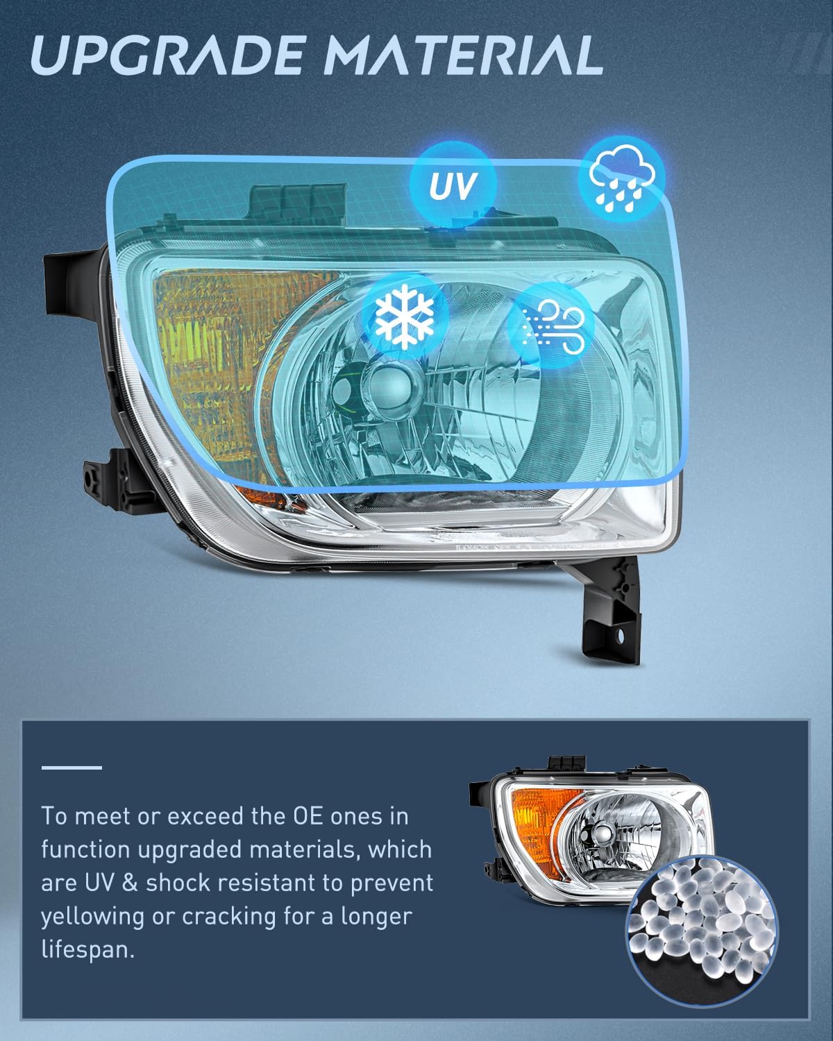 Headlight Assembly Compatible with 2003 2004 2005 2006 Honda Element OE Style Replacement Halogen Headlights Chrome Housing Amber Reflector Headlamp Passenger and Driver Side