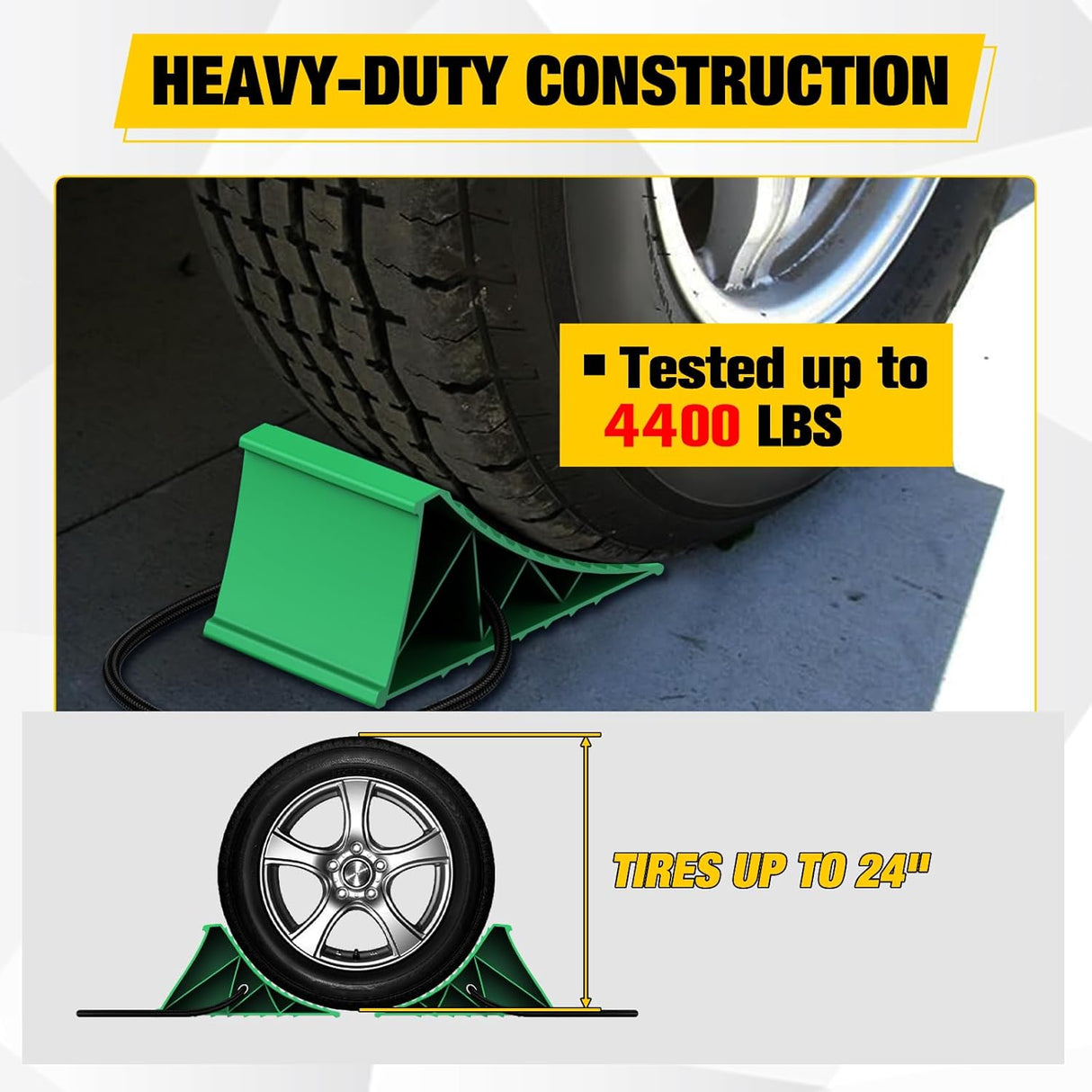 Wheel Chocks, Heavy Duty Wheel Stopper for Car, Truck, RV, Trailer, Caravan, Motorcycle, 8.7 Inch x 4.8 Inch x 4.2 Inch, 2-Pack(Green)