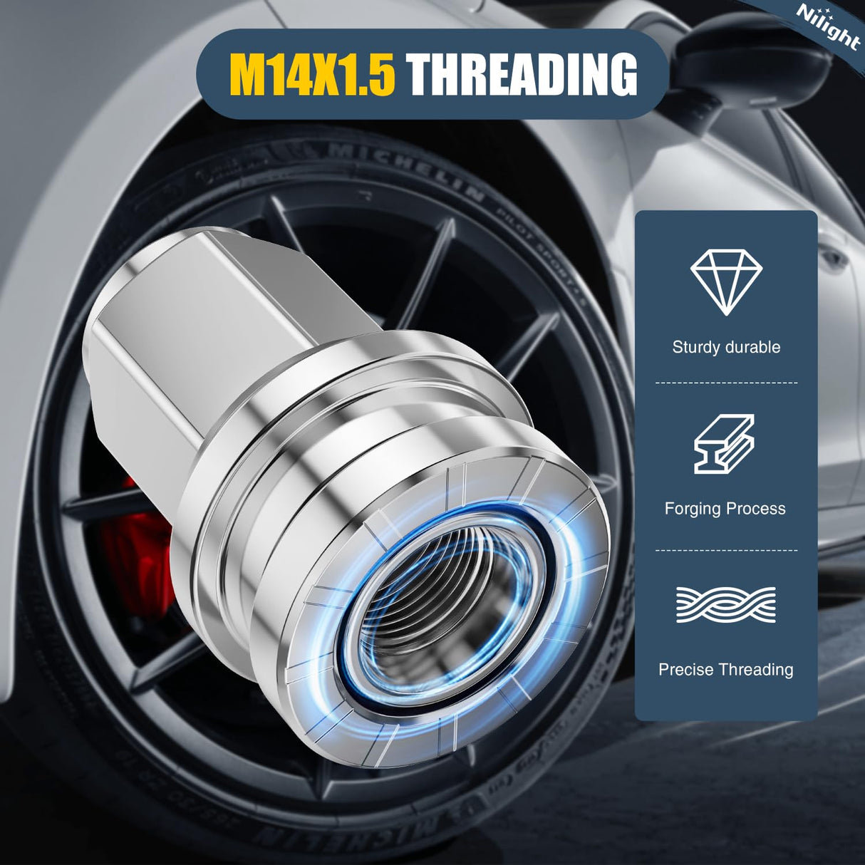 32PCS M14x1.5 Lug Nuts Compatible with 2017-2025 Ford F250/F350 | Closed End Mag Seat One-Piece Solid Chrome Steel OEM Factory Wheel Nuts Replace