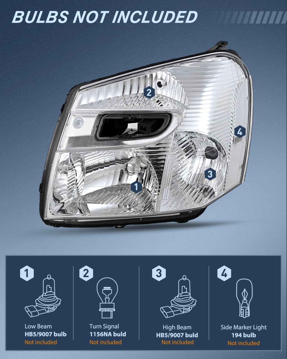 Headlight Assembly Compatible with 2005 2006 2007 2008 2009 Chevy Equinox SUV OE Style Replacement Headlights Chrome Housing Clear Reflector Headlamp Passenger and Driver Side