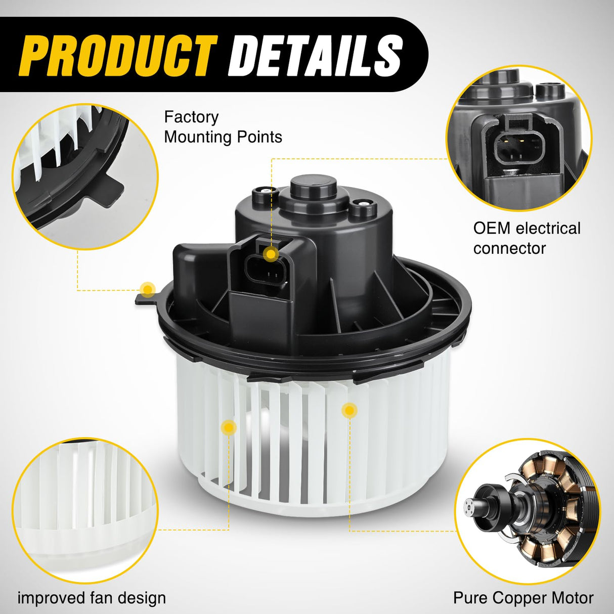 Front Blower Motor for Chevy Tahoe 2007 2008 2009 2010 2011 2012 2013 2014, Silverado, Avalanche, Suburban, GMC Yukon, Sierra, Cadillac Escalade - Replaces 22741027, 700164