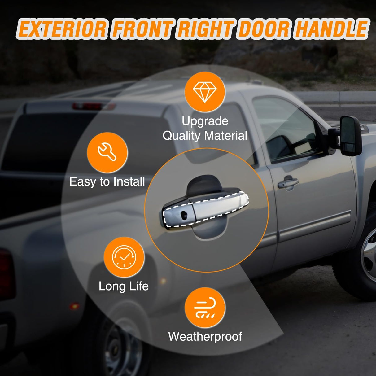 Exterior Front Right Passenger Car Door Handle Compatible with 2007 08 09 10 11 12 13 Chevy Silverado Suburban Tahoe GMC Sierra Yukon Cadillac Escalade Replaces #80545,25960526,15915150,Chrome