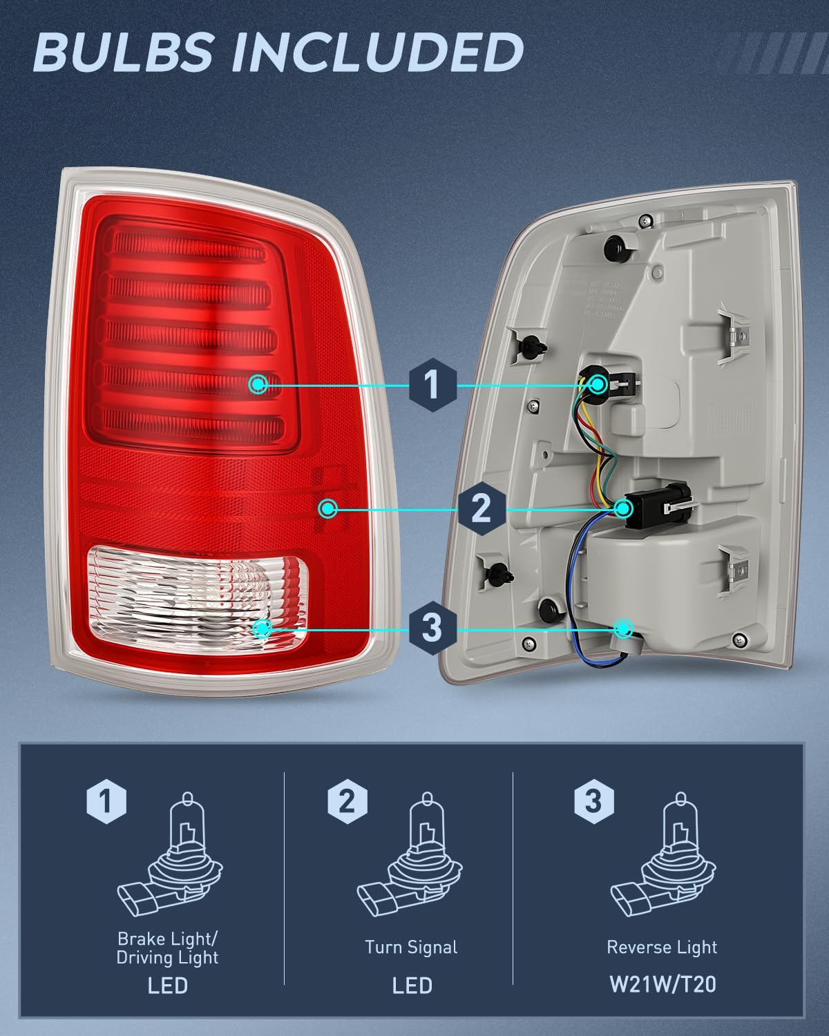 Taillight Assembly Compatible with 2013 2014 2015 2016 2017 2018 Dodge Ram 1500 2014-2018 Ram 2500 3500 LED Style Passenger Side Tail Light with Bulbs