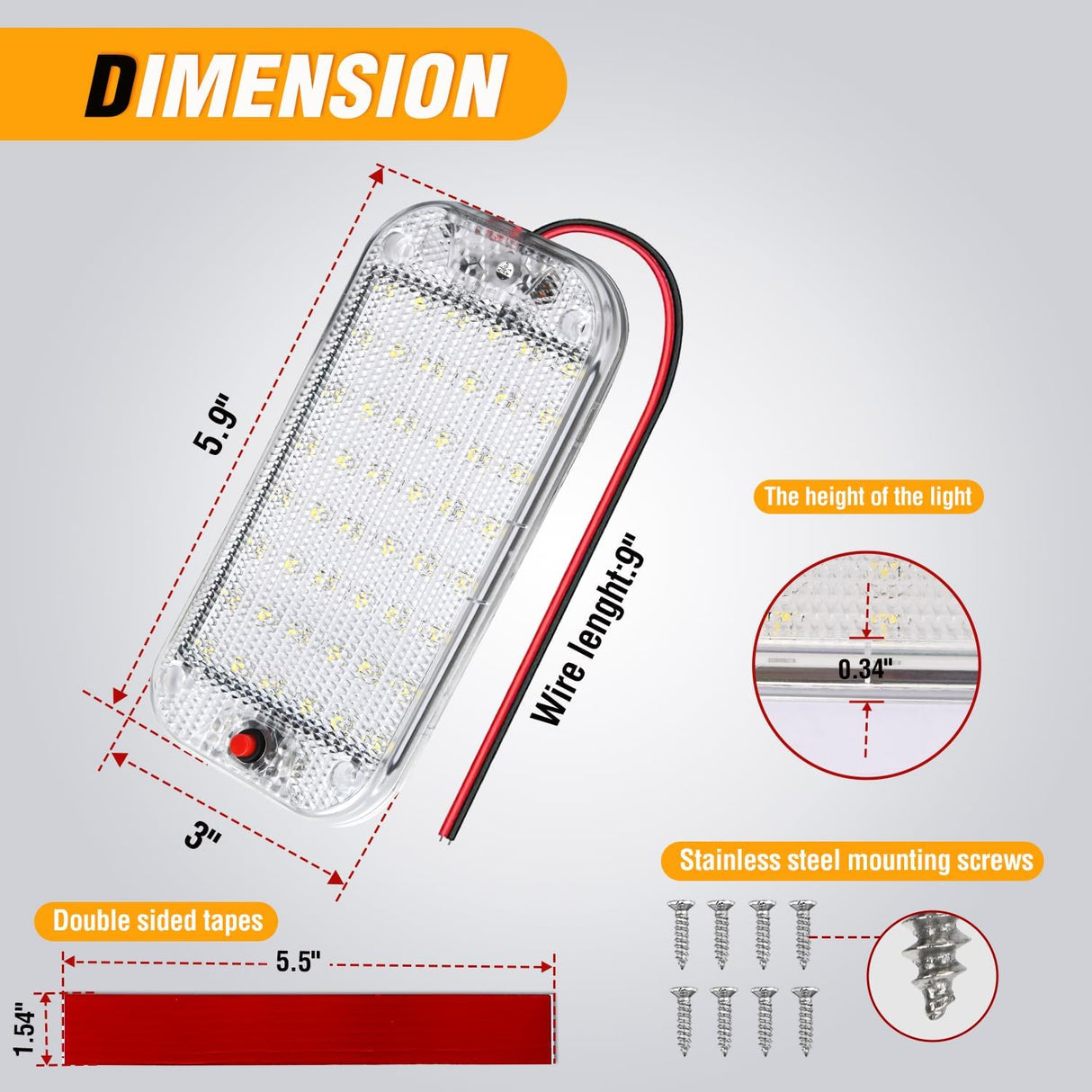 LED Dome Light 8PCS 6 Inch Interior Light White | 48 LEDs 800LM Output with On Off Switch and 12V-85V Compatibility for RV Enclosed Cargo Trailer Truck Boat and Van