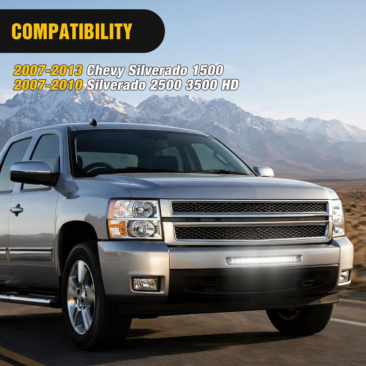 Front Lower Hidden Bumper Mounting Brackets for 22inch Single Row LED Light Bar Compatible with 2007-2013 Chevy Silverado 1500 and 2007-2010 Silverado 2500 3500 HD