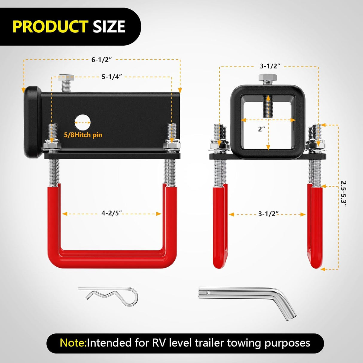 2 Inch RV Bumper Hitch Receiver with Hitch Pin Fits 4-4.5 Inch Beam, 200Lbs Tongue Weight Capacity Adapter, Travel Trailer Rear Bumper, Fit for Camper Bike Racks Cargo Carrier Car