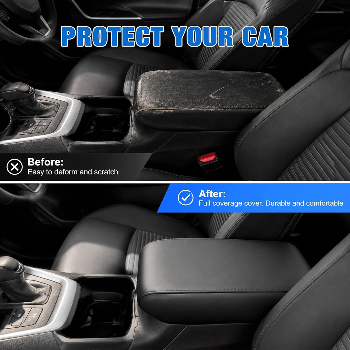 Center Console Cover for Nissan Altima 2013-2018 Armrest Cushion | for Altima 2013 14 15 16 17 2018 Accessories Nappa Leather Armrest Cover for Car Waterproof Anti-Scratch Arm Rest Pad, Black
