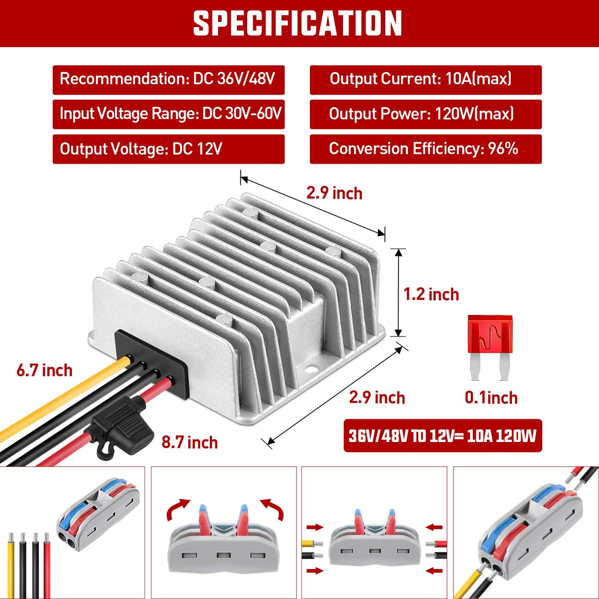 36V/48V to 12V 10A 120W Voltage Converter Nilight