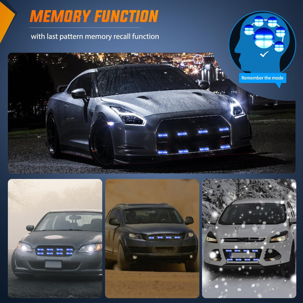 8PCS Led Strobe Lights with Controller 12V 24V Sync Feature Blue Strobe Light 12 LED Surface Mount Emergency Hazard Warning Lights with Strobe Controller for Vehicle Car Truck RV ATV