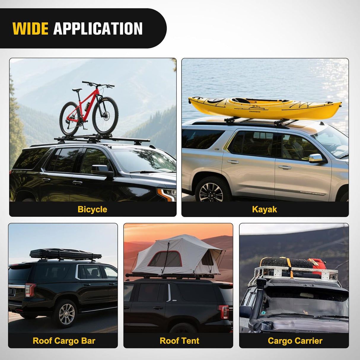 Roof Rack Cross Bars Fit for Chevrolet Chevy Tahoe Suburban GMC Yukon Cadillac Escalade 2015-2021, Adjustable Aluminum Less Wind Noise Car Crossbars for Cargo Carrier Luggage Box Kayak Tent