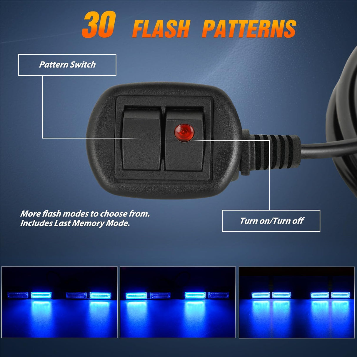40LED Blue Emergency Strobe Traffic Advisor Light Bar with Suction Cups Dash Safety Warning Hazard Flashing Lights Interior Front/Rear Windshield for Trucks Construction Vehicles