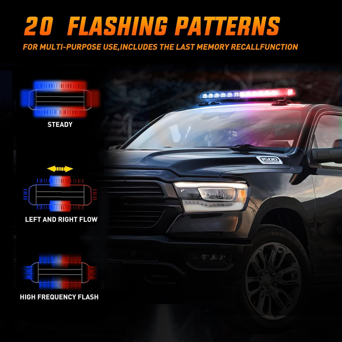 14.5 Inch 30LED Strobe Light Bar Double Side Rooftop Red Blue