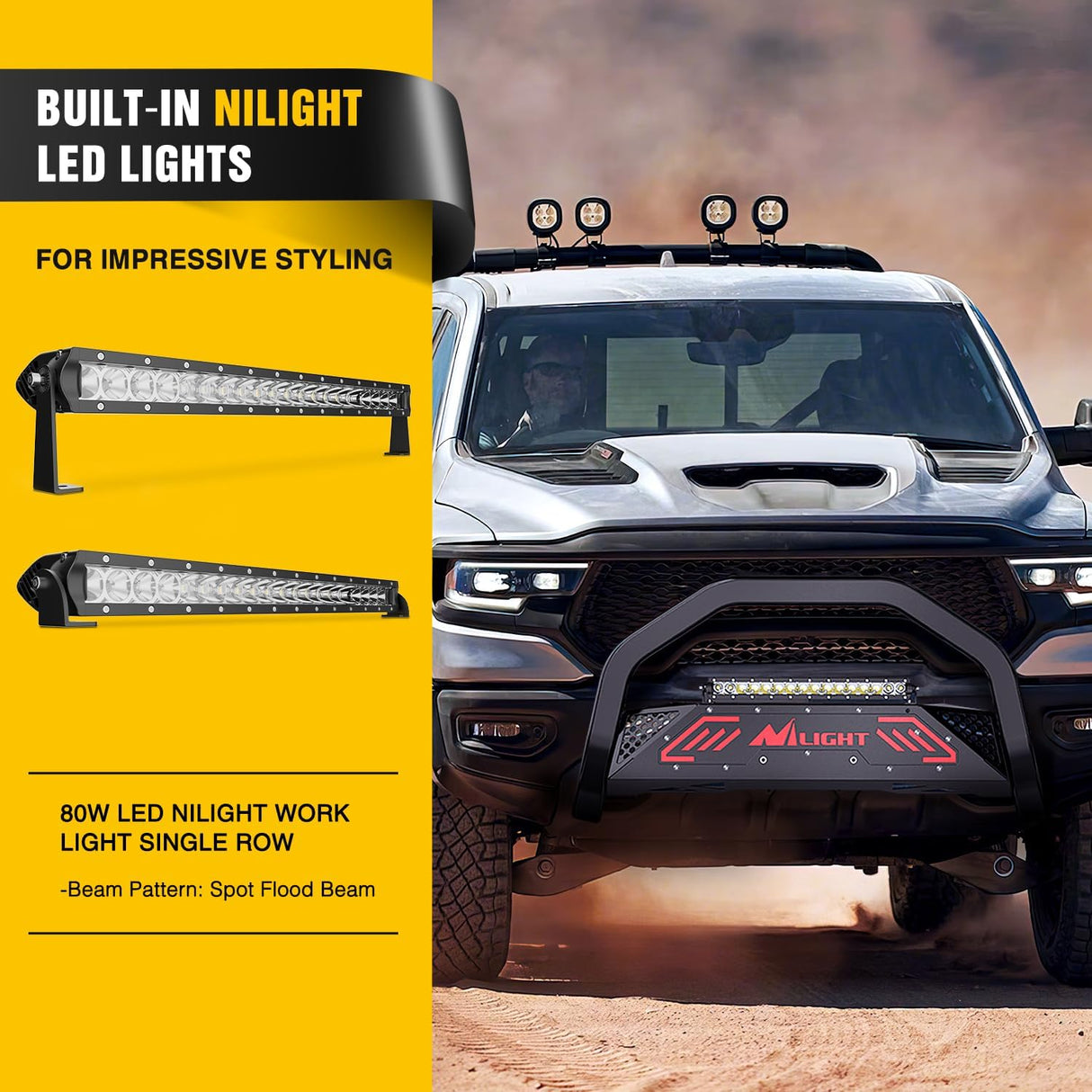 Bull Bar with Light fits Dodge Ram 1500 New Body 2019-2024 (Not fit Rebel,TRX,Classic & 20-22Diesel) Front Bumper Grille Brush Push Guard with Skid Plate Licence Hole Black