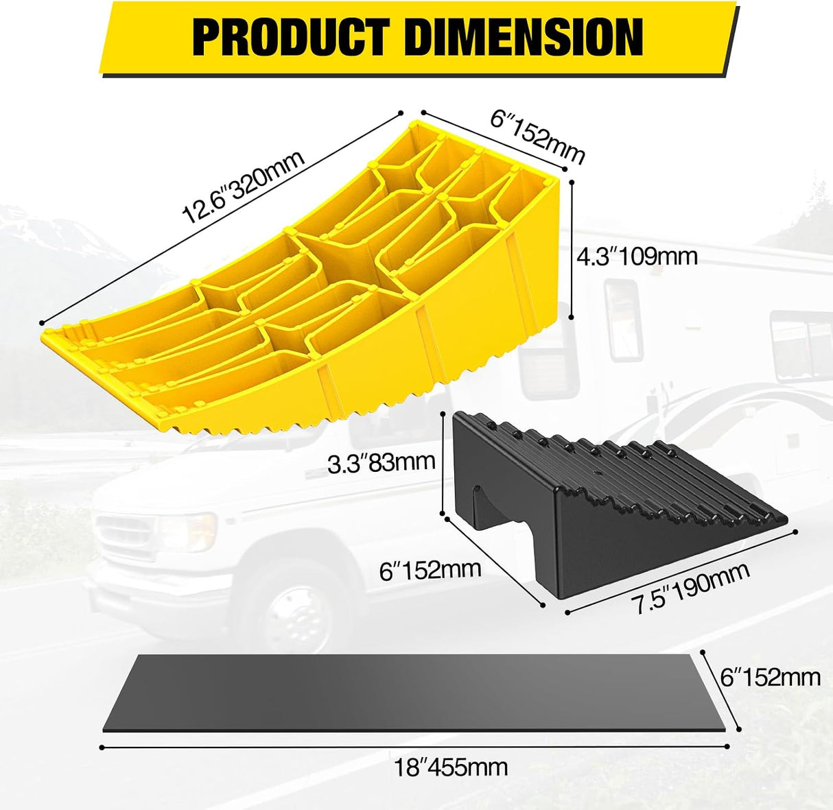RV Levelers 2 Pack, Curved Camper Leveler with Chocks, Up to 35,000lbs | 1/2 Inch–4 Inch Leveling, Campers / Trailers / Motorhomes, Portable, Helping make RV leveling faster and easier