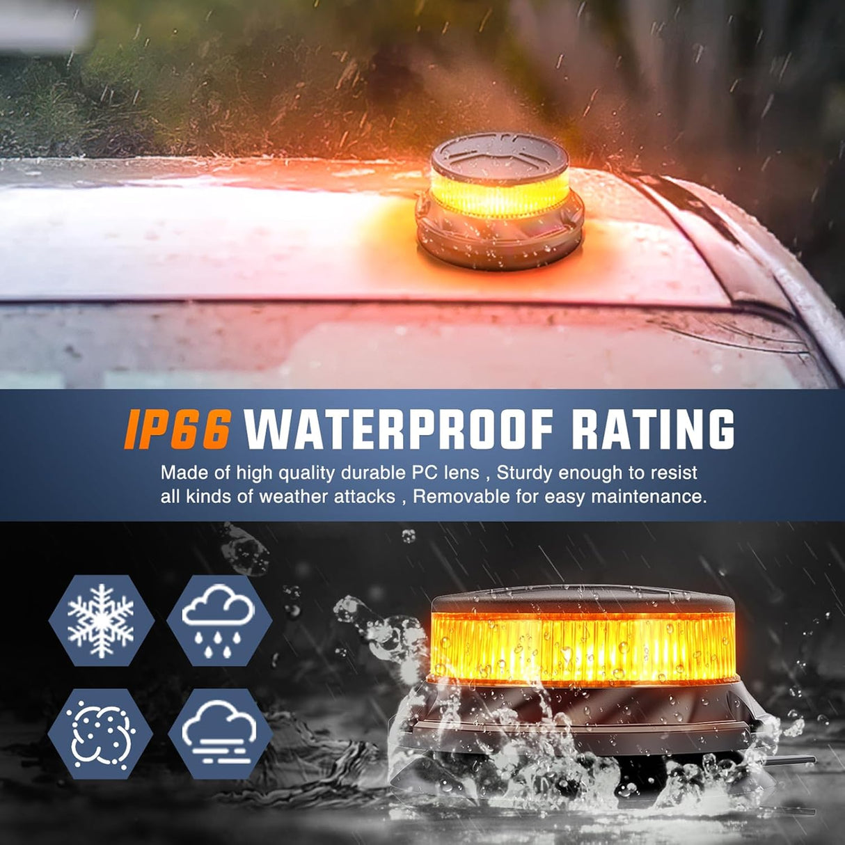 Amber Beacon Light 12V-24V Aluminum Base Flashing Safety Warning Lights Permanent & Magnet Mount LED Emergency Rotating Strobe Light for Forklift Truck Tractor UTV Snow Plow, 2 Years Warranty