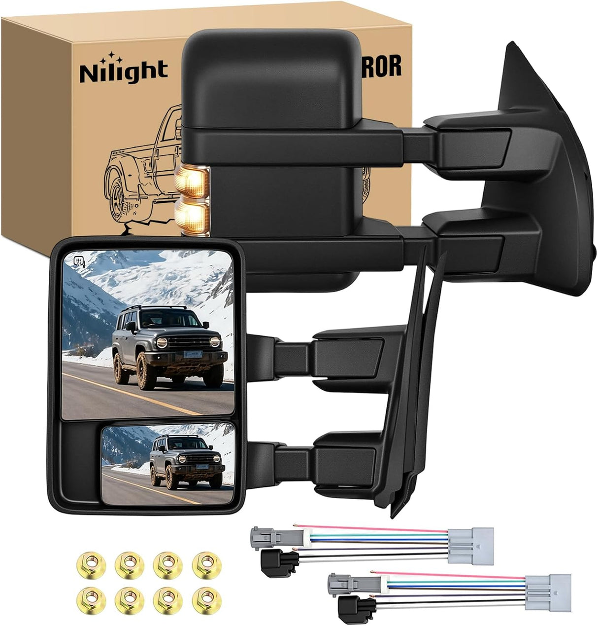 Towing Rear View Assembly Turn Signal Puddle Lights Power Heated Adjustable Reflector Lens Manual Telescoping Folding Compatible With 1999-2007 Ford F250 F350 F450 F550 Super Duty