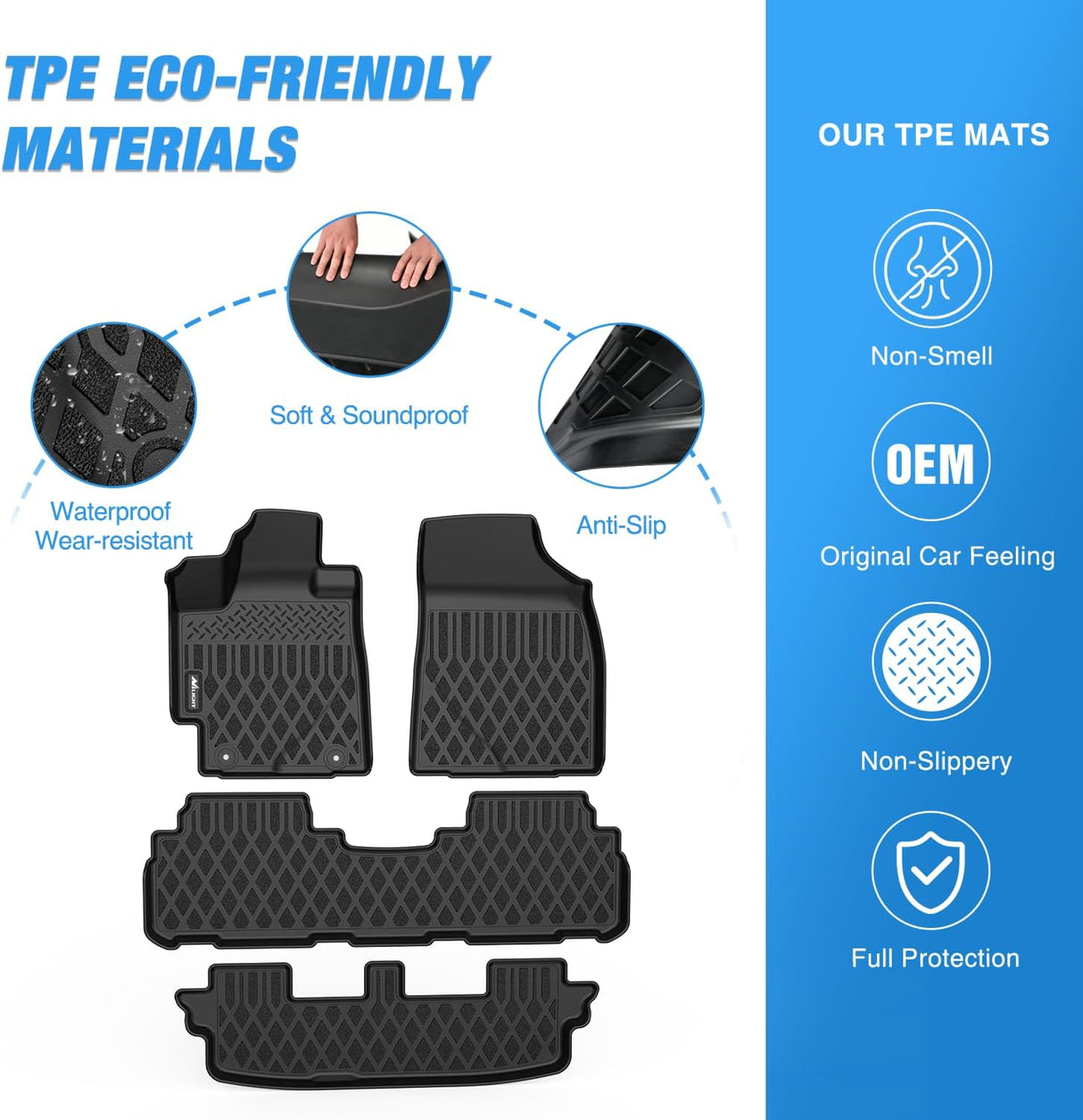 TPE Floor Mats for Toyota Highlander (Not for Hybrid) 2008 2009 2010 2011 2012 2013 All Weather Custom Fit Heavy Duty Floor Liners