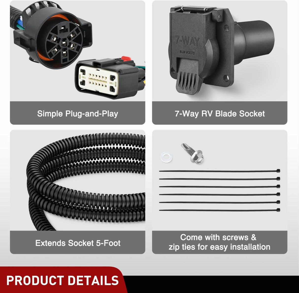 7 Pin Trailer Wiring Harness Kit 56413 Vehicle Standard 7 Way Connector Custom for 2015 2016 2017 2018 2019 2020 Ford F-150 Simple Fit Tow Hitch Harness