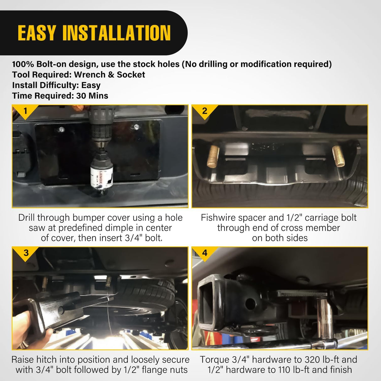 2 Inch Rear Trailer Hitch Receiver Class 3 Tow Towing Hitch & Cover Kit for Gladiator JT 2019 2020 2021 2022 2023 2024 2025 with Hitch Cover