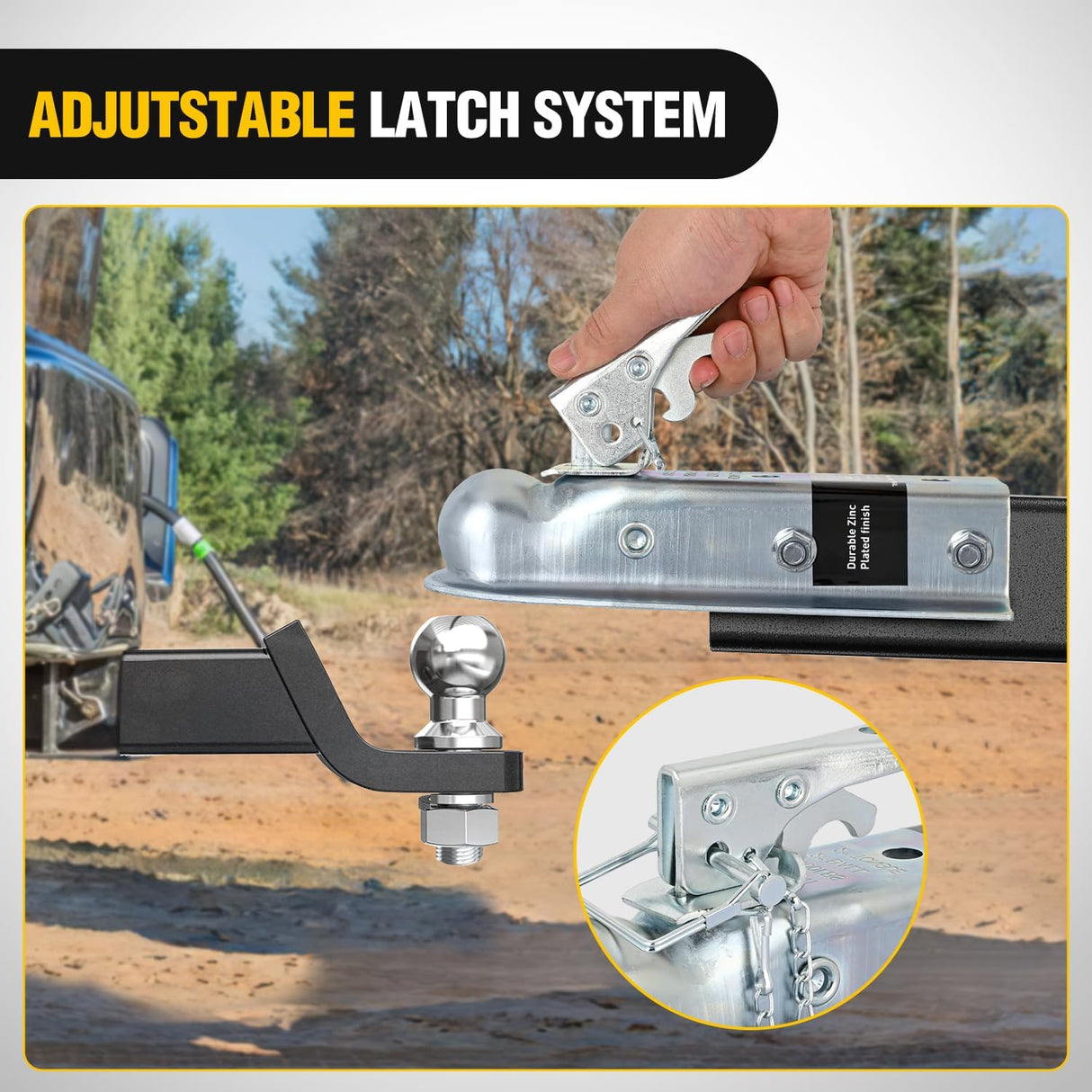 Straight Trailer Coupler with Security Latch&Chain for 2-Inch Hitch Ball, 2-1/2 Inch Channel,3500 LBS,Heavy Duty Trailler Tongue Coupler for Station Wagon, Truck, Bolted & Welded Installation