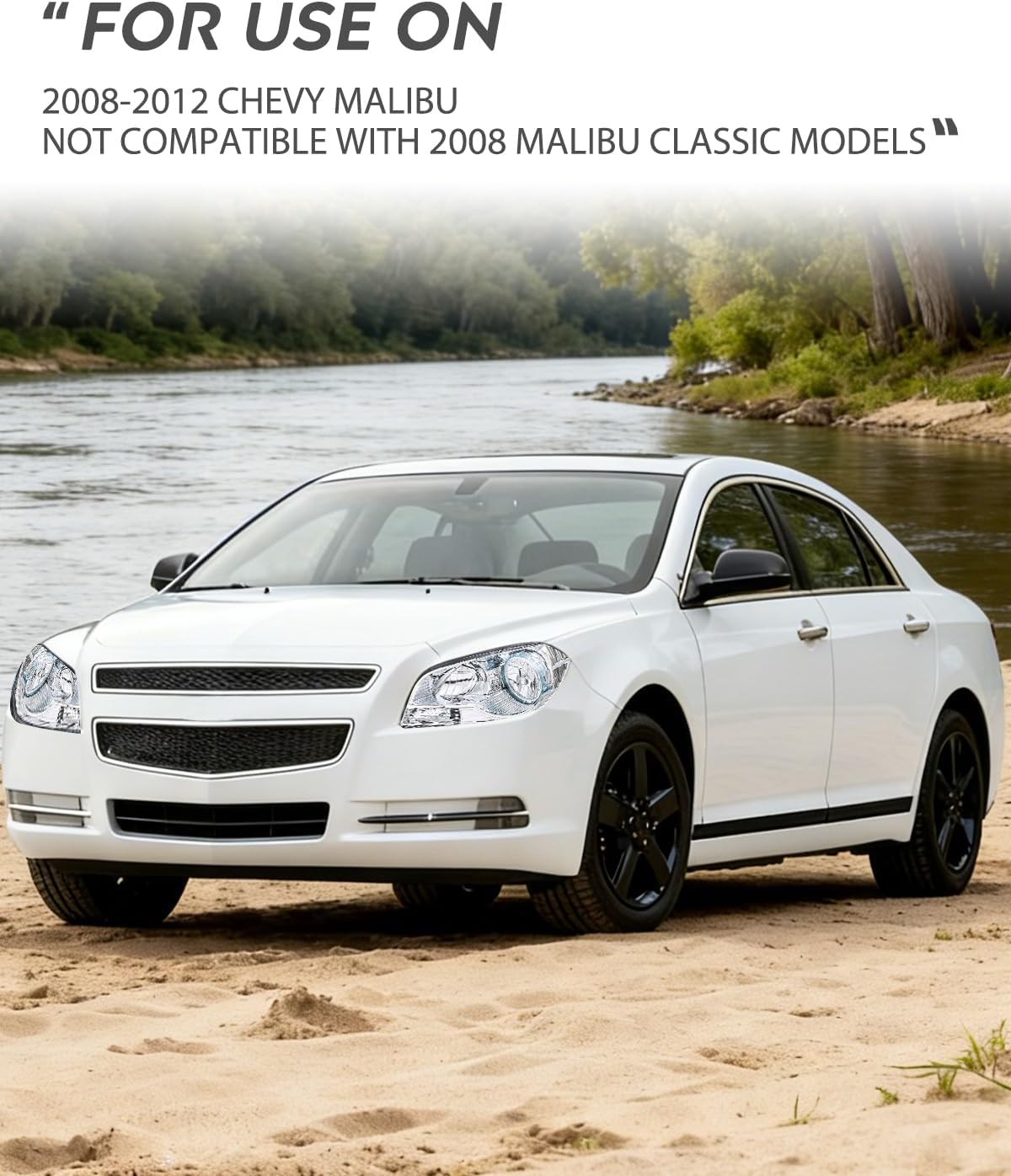 Headlight Assembly Compatible with 2008 2009 2010 2011 2012 Chevy Malibu 4 Door Halogen Factory Headlamp Chrome Housing Clear Reflector Headlamp Passenger and Driver Side