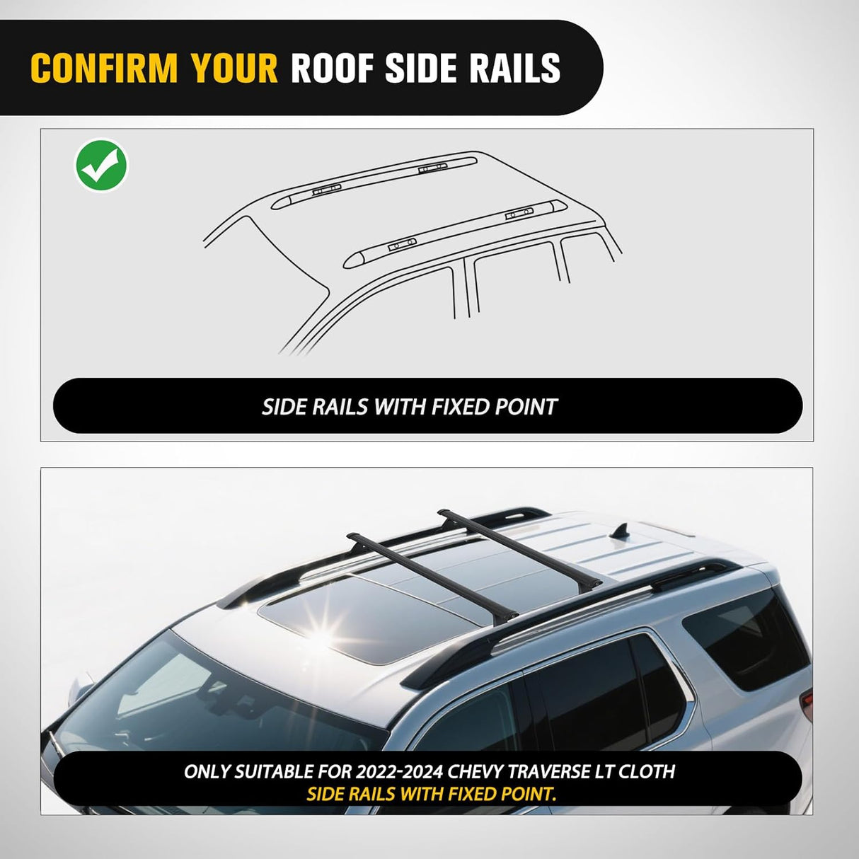 Roof Rack Cross Bars Compatible with Chevrolet Chevy Traverse 2022 2023 2024 with Side Rails, Adjustable Aluminum Less Wind Noise Car Crossbars for Cargo Carrier Luggage Kayak Tent Snowboard