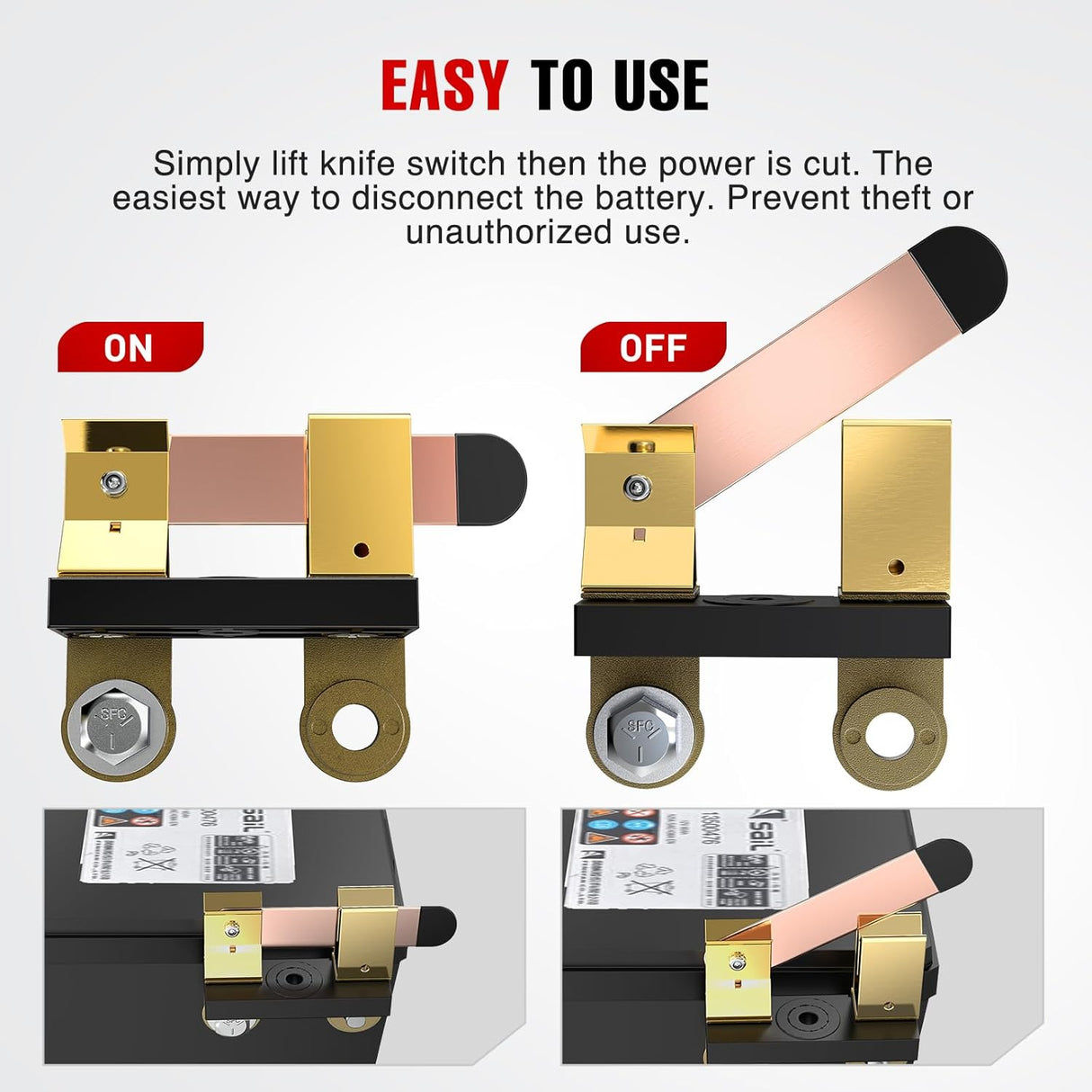 Side Post Knife Blade Master Switch 12V 24V 250A Battery Negative Disconnect Shut Off Kill Power Isolator for Car Truck Marine RV Vehicle and Electrical Equipment