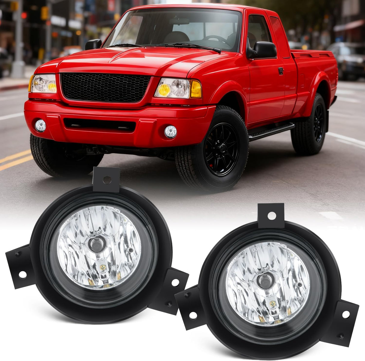 Fog Lights Assembly Compatible with 2001 2002 2003 Ford Ranger w/H10 12V 42W Bulbs Clear Lens Driver and Passenger Side