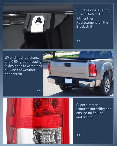 2007-2013 GMC Sierra 1500 2500HD 3500HD Taillight Assembly Rear Lamp Replacement OE Style Driver Passenger Side Nilight