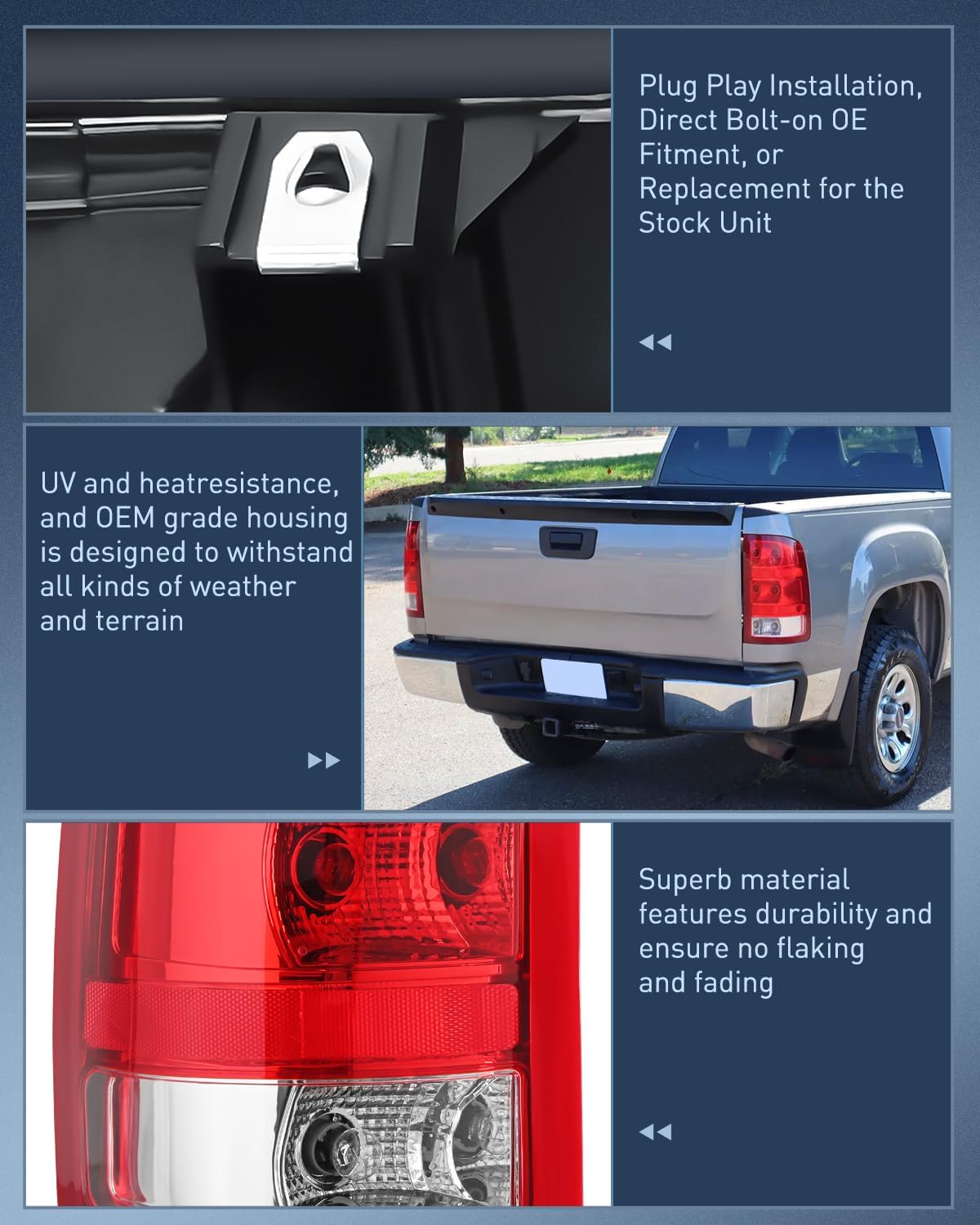 2007-2013 GMC Sierra 1500 2500HD 3500HD Taillight Assembly Rear Lamp Replacement OE Style Driver Passenger Side Nilight