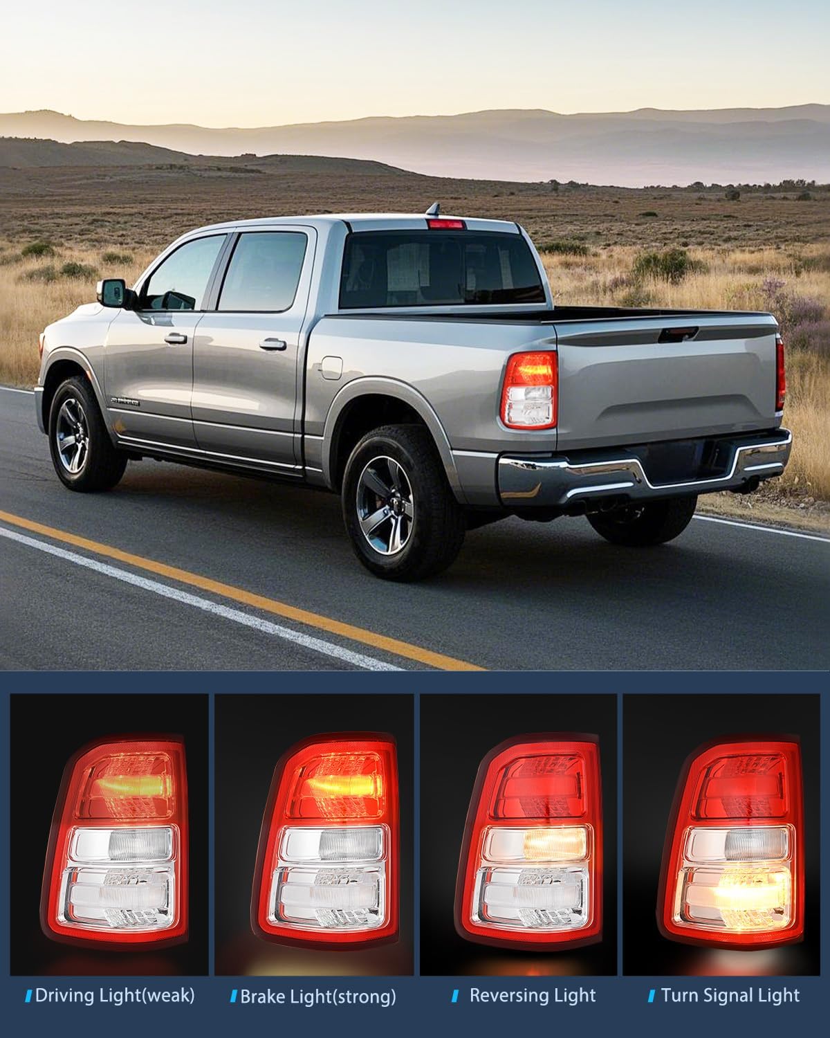 Taillight Assembly Compatible with 2019 2020 2021 2022 2023 Dodge Ram 1500 Tail Light Replacement OE Style Driver Side with Bulbs