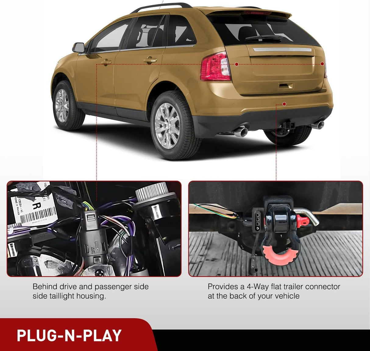 4 Pin Trailer Wiring Harness Kit 56120 Vehicle Connect Plug OEM | Compatible Custom for 2011 2012 2013 2014 Ford Edge Limited SE SEL Sport Simple Fit Tow Hitch Accessories