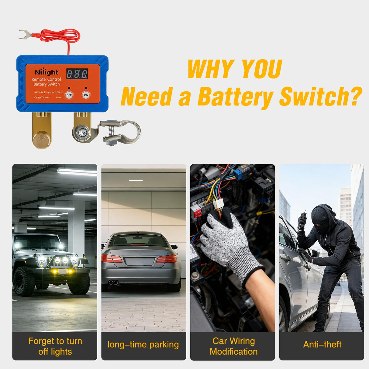 140A Remote Battery Disconnect Switch 12V 24V Car Smart Anti-Theft Kill Switches Upgrade Prevent Power Drain Wireless Remote Control Relay Fobs Voltmeter Display for Auto Cars Truck RV Boat