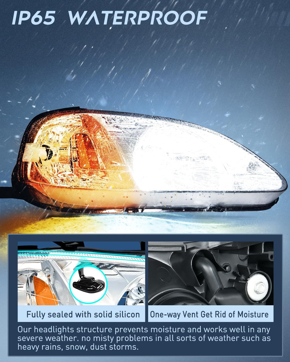 1999 2000 Honda Civic Headlight Assembly Chrome Case Amber Reflector Upgraded Clear Lens Nilight