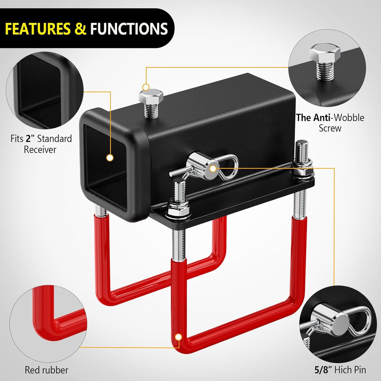 2 Inch RV Bumper Hitch Receiver with Hitch Pin Fits 4-4.5 Inch Beam, 200Lbs Tongue Weight Capacity Adapter, Travel Trailer Rear Bumper, Fit for Camper Bike Racks Cargo Carrier Car
