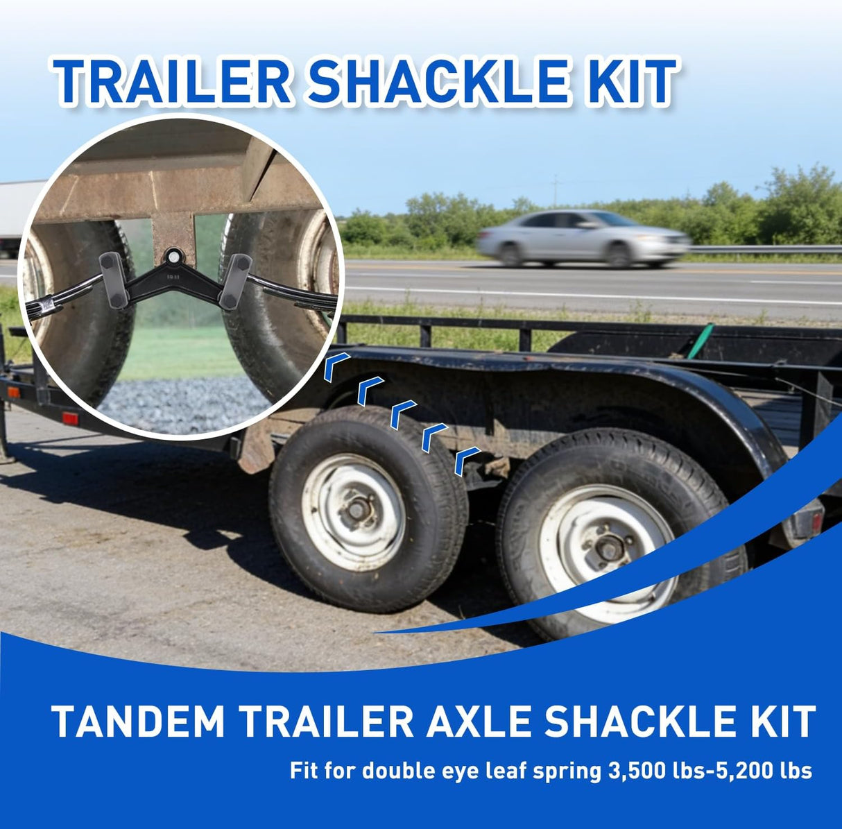 Trailer Axle Equalizer Shackle Kit Double Eye Springs Suspension | Fits 3500 to 5200 lbs Axles Dual Stage Anti Rust Coating includes Nylon Bushings Bolts Nuts Straps Repair Parts Black