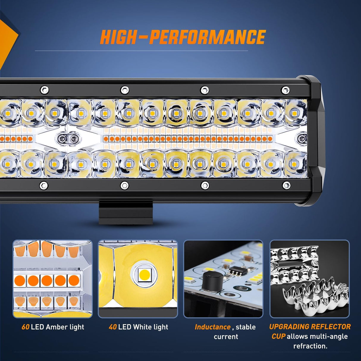12Inch Off-Road LED Light Bar, 300W 3 Lighting Modes (White/Amber/White&Amber) Driving Fog Light Spot Flood Lights with 16AWG Wiring Harness for Truck Car ATV SUV Jeep Boat