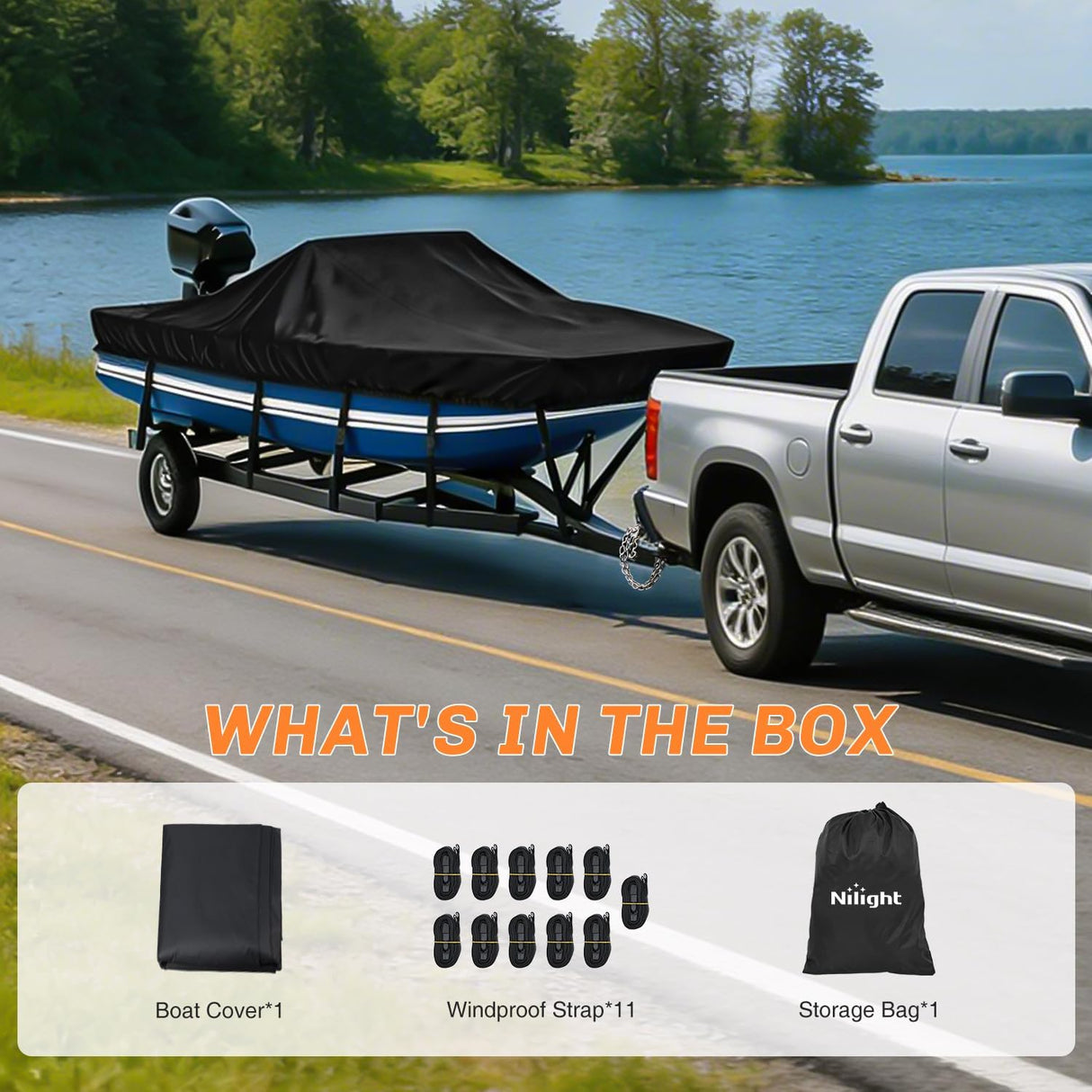 800D Heavy Duty Boat Cover 16ft-18.5ft | Fits boats with beam width up to 94in (Narrow Jon Boats & Fishing Boats), Marine Grade All-Weather proof Trailerable Cover