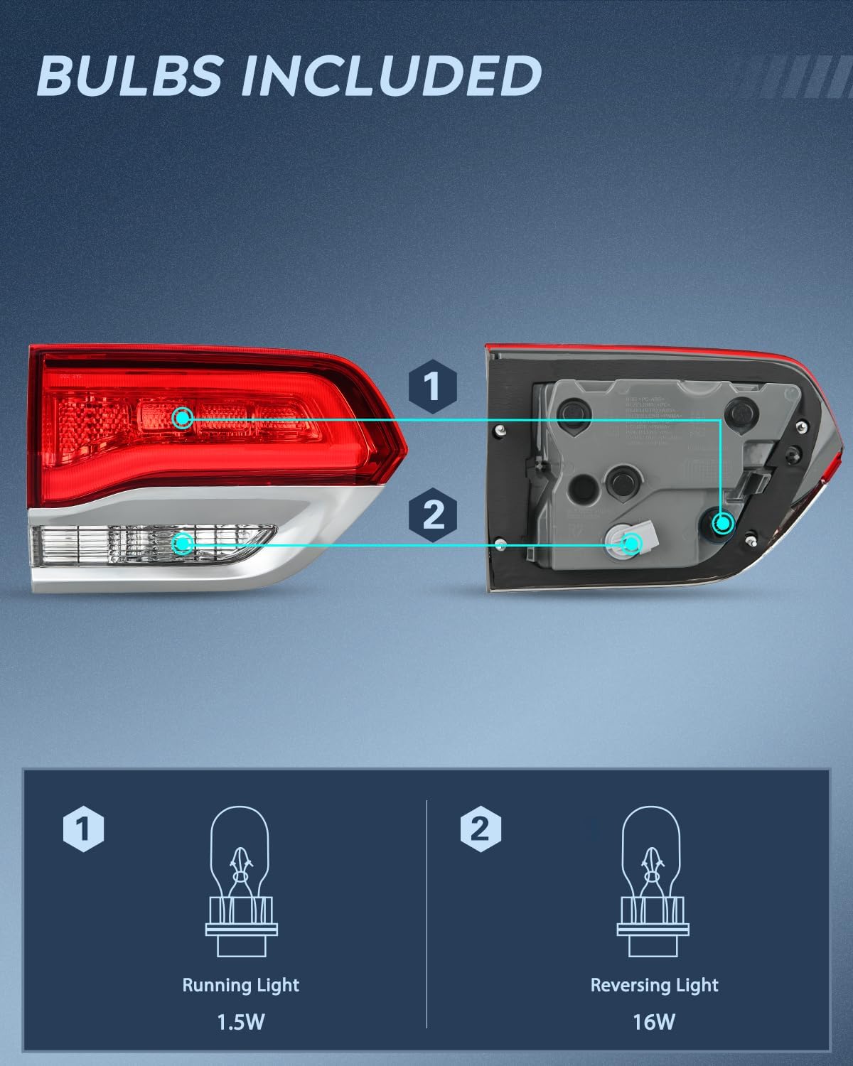 Taillight Assembly Compatible with 2014 2015 2016 2017 2018 2019 2020 Jeep Grand Cherokee Laredo/Limited/Overland/Summit Tail Lights Inner Driver Side w/Bulbs