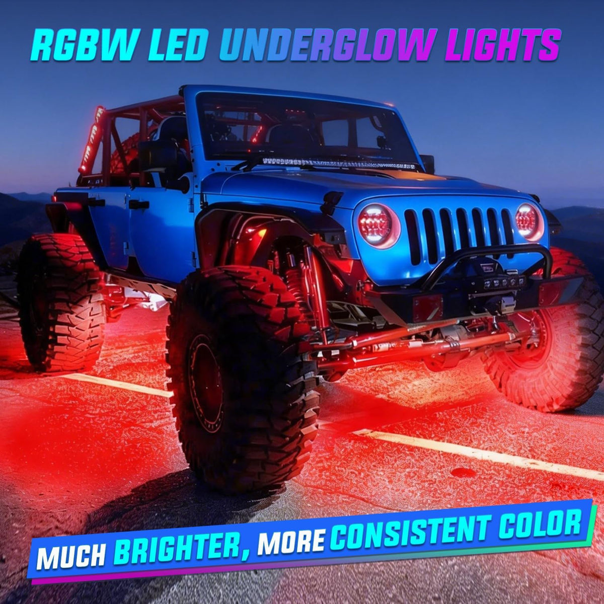 4PCS Aluminum RGBW LED Underglow Strip Lights with APP & Remote | 396 LEDs Door Assist Multi Color DIY Sound Active Function Music Mode Underbody Light Strips for Car Truck RV